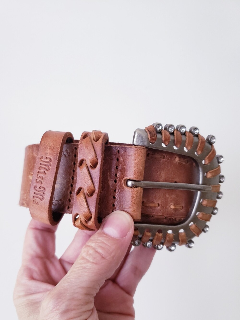 Vintage Miss Me Tan Leather Belt